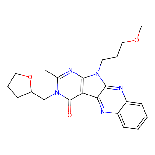 11-(3-methoxypropyl)-2-methyl-3-((tetrahydrofuran-2-yl)methyl)-3H-pyrimido[5',4':4,5]pyrrolo[2,3-b]quinoxalin-4(11H)-one structure