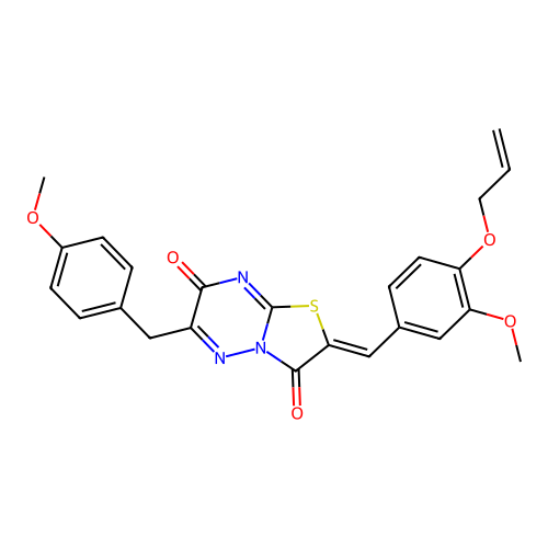 (2Z)-6-[(4-methoxyphenyl)methyl]-2-[(3-methoxy-4-prop-2-enoxyphenyl)methylidene]-[1,3]thiazolo[3,2-b][1,2,4]triazine-3,7-dione structure