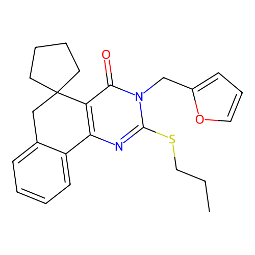 3-(furan-2-ylmethyl)-2-(propylthio)-3H-spiro[benzo[h]quinazoline-5,1'-cyclopentan]-4(6H)-one structure