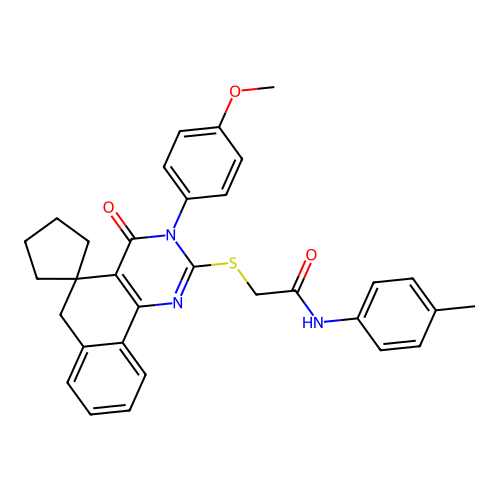 2-((3-(4-methoxyphenyl)-4-oxo-4,6-dihydro-3H-spiro[benzo[h]quinazoline-5,1'-cyclopentan]-2-yl)thio)-N-(p-tolyl)acetamide structure
