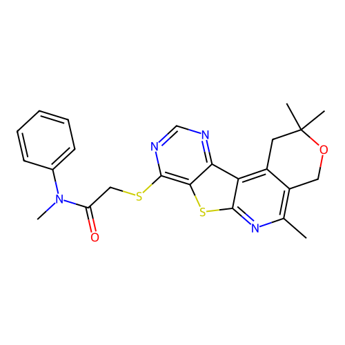 N-methyl-N-phenyl-2-((2,2,5-trimethyl-2,4-dihydro-1H-pyrano[4'',3'':4',5']pyrido[3',2':4,5]thieno[3,2-d]pyrimidin-8-yl)thio)acetamide structure