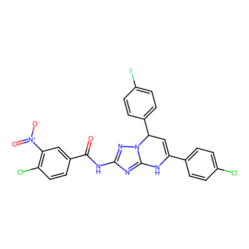 4-chloro-N-(5-(4-chlorophenyl)-7-(4-fluorophenyl)-4,7-dihydro-[1,2,4]triazolo[1,5-a]pyrimidin-2-yl)-3-nitrobenzamide structure