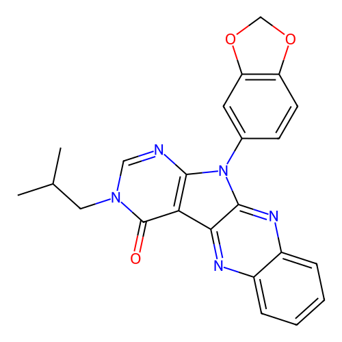 11-(1,3-benzodioxol-5-yl)-3-(2-methylpropyl)-3,11-dihydro-4H-pyrimido[5',4':4,5]pyrrolo[2,3-b]quinoxalin-4-one structure