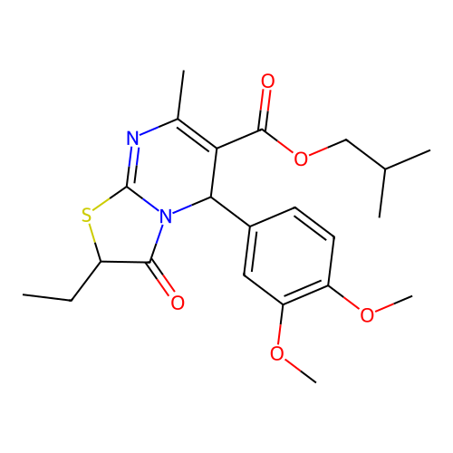 2-methylpropyl 5-(3,4-dimethoxyphenyl)-2-ethyl-7-methyl-3-oxo-2H,3H,5H-[1,3]thiazolo[3,2-a]pyrimidine-6-carboxylate structure