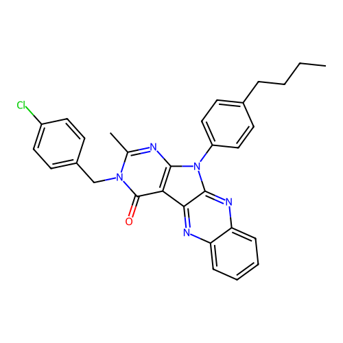 11-(4-butylphenyl)-3-(4-chlorobenzyl)-2-methyl-3H-pyrimido[5',4':4,5]pyrrolo[2,3-b]quinoxalin-4(11H)-one structure