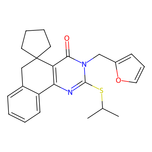 3-(furan-2-ylmethyl)-2-(isopropylthio)-3H-spiro[benzo[h]quinazoline-5,1'-cyclopentan]-4(6H)-one structure