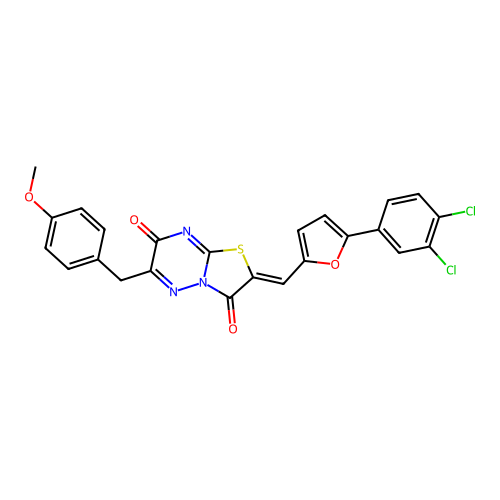 (2Z)-2-{[5-(3,4-dichlorophenyl)furan-2-yl]methylidene}-6-(4-methoxybenzyl)-7H-[1,3]thiazolo[3,2-b][1,2,4]triazine-3,7(2H)-dione structure