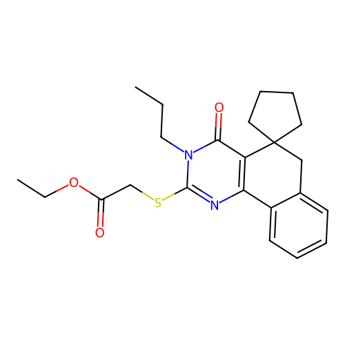 ethyl 2-((4-oxo-3-propyl-4,6-dihydro-3H-spiro[benzo[h]quinazoline-5,1'-cyclopentan]-2-yl)thio)acetate structure