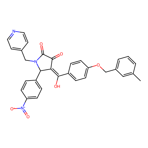 (4E)-4-[hydroxy-[4-[(3-methylphenyl)methoxy]phenyl]methylidene]-5-(4-nitrophenyl)-1-(pyridin-4-ylmethyl)pyrrolidine-2,3-dione structure