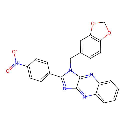 1-(1,3-benzodioxol-5-ylmethyl)-2-(4-nitrophenyl)-1H-imidazo[4,5-b]quinoxaline structure