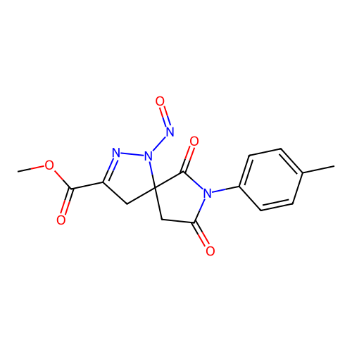 methyl 1-nitroso-6,8-dioxo-7-(p-tolyl)-1,2,7-triazaspiro[4.4]non-2-ene-3-carboxylate structure