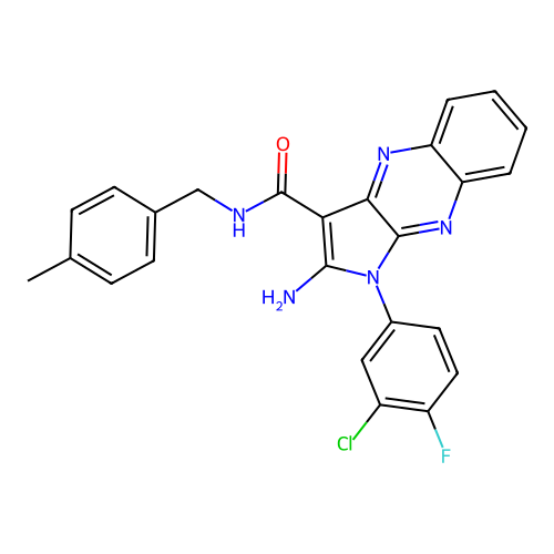 2-amino-1-(3-chloro-4-fluorophenyl)-N-(4-methylbenzyl)-1H-pyrrolo[2,3-b]quinoxaline-3-carboxamide structure