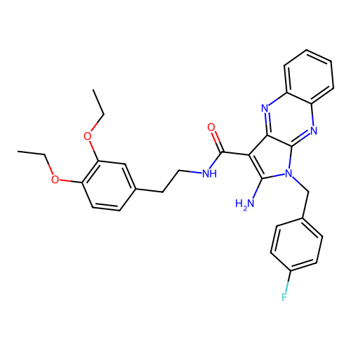 2-amino-N-(3,4-diethoxyphenethyl)-1-(4-fluorobenzyl)-1H-pyrrolo[2,3-b]quinoxaline-3-carboxamide structure