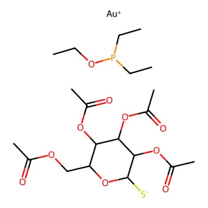 Gold, (ethyl diethylphosphinite-P)(1-thio-beta-D-glucopyranose 2,3,4,6-tetraaceto-S)- structure