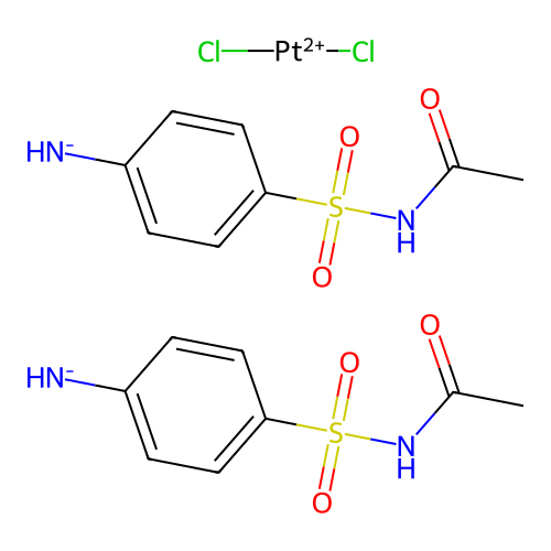 Bis([4-(acetylsulfamoyl)phenyl]azanide);dichloroplatinum(2+) structure