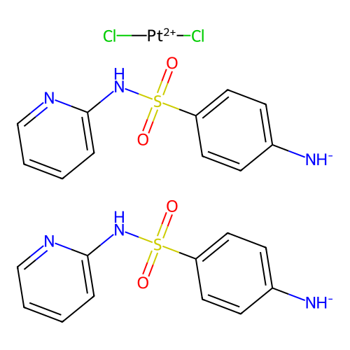 Dichloroplatinum(2+); [4-(pyridin-2-ylsulfamoyl)phenyl]azanide structure