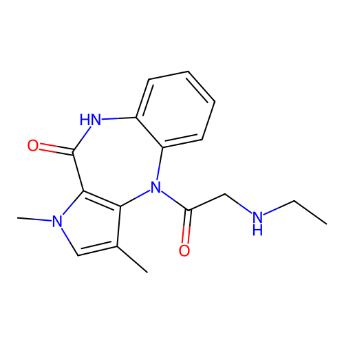 Pyrrolo(3,2-b)(1,5)benzodiazepin-10(1H)-one, 4,9-dihydro-1,3-dimethyl-4-((ethylamino)acetyl)- structure