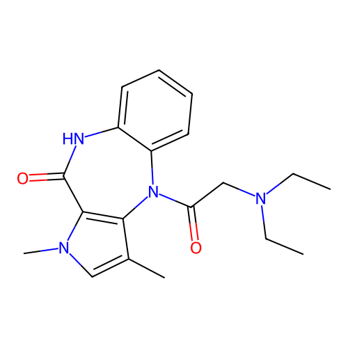 Pyrrolo(3,2-b)(1,5)benzodiazepin-10(1H)-one, 4,9-dihydro-4-((diethylamino)acetyl)-1,3-dimethyl- structure