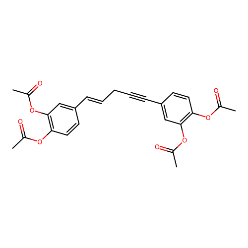 1,2-Benzenediol, 4,4'-[(1E)-1-penten-4-yne-1,5-diyl]bis-, tetraacetate structure