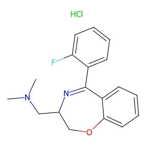 1,4-Benzoxazepine-3-methanamine, 2,3-dihydro-N,N-dimethyl-5-(2-fluorophenyl)-, monohydrochloride structure