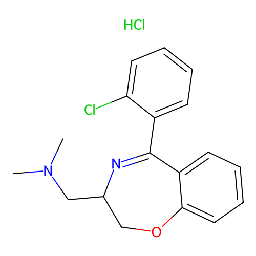 1,4-Benzoxazepine-3-methanamine, 2,3-dihydro-5-(2-chlorophenyl)-N,N-dimethyl-, monohydrochloride structure