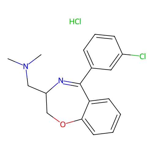 1,4-Benzoxazepine-3-methanamine, 2,3-dihydro-5-(3-chlorophenyl)-N,N-dimethyl-, monohydrochloride structure