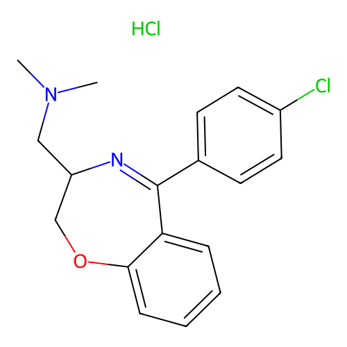 2,3-Dihydro-5-(4-chlorophenyl)-N,N-dimethyl-1,4-benzoxazepine-3-methanamine hydrochloride structure
