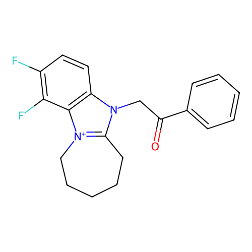 1,2-Difluoro-7,8,9,10-tetrahydro-5-(2-oxo-2-phenylethyl)-6H-azepino[1,2-a]benzimidazolium structure