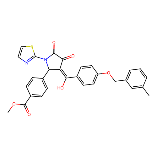 methyl 4-(4-hydroxy-3-(4-((3-methylbenzyl)oxy)benzoyl)-5-oxo-1-(thiazol-2-yl)-2,5-dihydro-1H-pyrrol-2-yl)benzoate structure