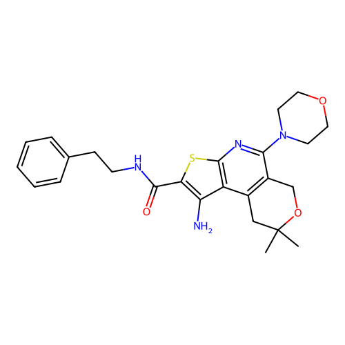 1-AMINO-8,8-DIMETHYL-5-(4-MORPHOLINYL)-N-(2-PHENYLETHYL)-8,9-DIHYDRO-6H-PYRANO[4,3-D]THIENO[2,3-B]PYRIDINE-2-CARBOXAMIDE structure