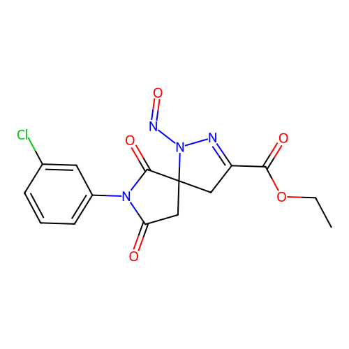 ethyl 7-(3-chlorophenyl)-1-nitroso-6,8-dioxo-1,2,7-triazaspiro[4.4]non-2-ene-3-carboxylate structure