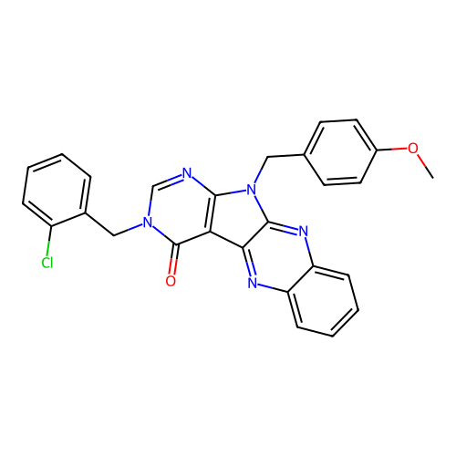 3-(2-chlorobenzyl)-11-(4-methoxybenzyl)-3H-pyrimido[5',4':4,5]pyrrolo[2,3-b]quinoxalin-4(11H)-one structure