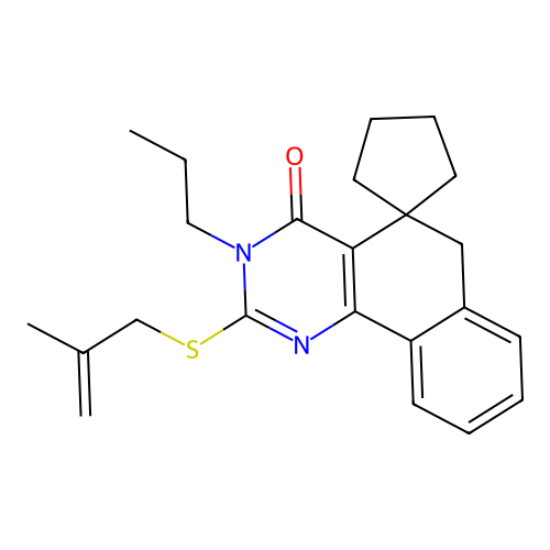 2-((2-methylallyl)thio)-3-propyl-3H-spiro[benzo[h]quinazoline-5,1'-cyclopentan]-4(6H)-one structure