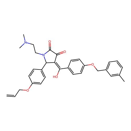 (4E)-1-(2-dimethylaminoethyl)-4-[hydroxy-[4-[(3-methylphenyl)methoxy]phenyl]methylidene]-5-(4-prop-2-enoxyphenyl)pyrrolidine-2,3-dione structure