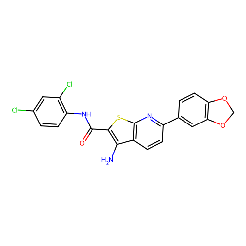 3-amino-6-(1,3-benzodioxol-5-yl)-N-(2,4-dichlorophenyl)thieno[2,3-b]pyridine-2-carboxamide structure