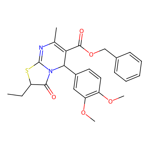 benzyl 5-(3,4-dimethoxyphenyl)-2-ethyl-7-methyl-3-oxo-2,3-dihydro-5H-[1,3]thiazolo[3,2-a]pyrimidine-6-carboxylate structure