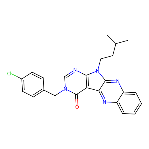 3-(4-chlorobenzyl)-11-isopentyl-3H-pyrimido[5',4':4,5]pyrrolo[2,3-b]quinoxalin-4(11H)-one structure