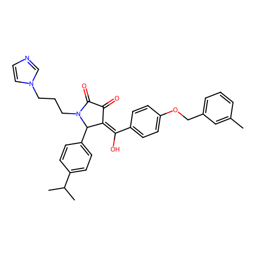 (4E)-4-(hydroxy{4-[(3-methylbenzyl)oxy]phenyl}methylidene)-1-[3-(1H-imidazol-1-yl)propyl]-5-[4-(propan-2-yl)phenyl]pyrrolidine-2,3-dione structure