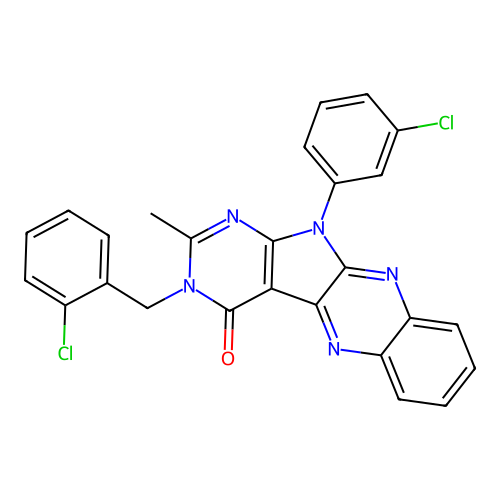 3-(2-chlorobenzyl)-11-(3-chlorophenyl)-2-methyl-3H-pyrimido[5',4':4,5]pyrrolo[2,3-b]quinoxalin-4(11H)-one structure