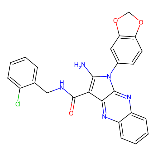2-amino-1-(1,3-benzodioxol-5-yl)-N-(2-chlorobenzyl)-1H-pyrrolo[2,3-b]quinoxaline-3-carboxamide structure