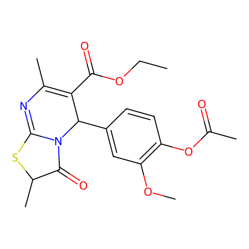 5-(4-acetyloxy-3-methoxyphenyl)-2,7-dimethyl-3-oxo-5H-thiazolo[3,2-a]pyrimidine-6-carboxylic acid ethyl ester structure