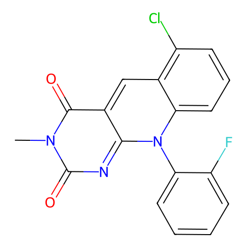 6-chloro-10-(2-fluorophenyl)-3-methylpyrimido[4,5-b]quinoline-2,4(3H,10H)-dione structure