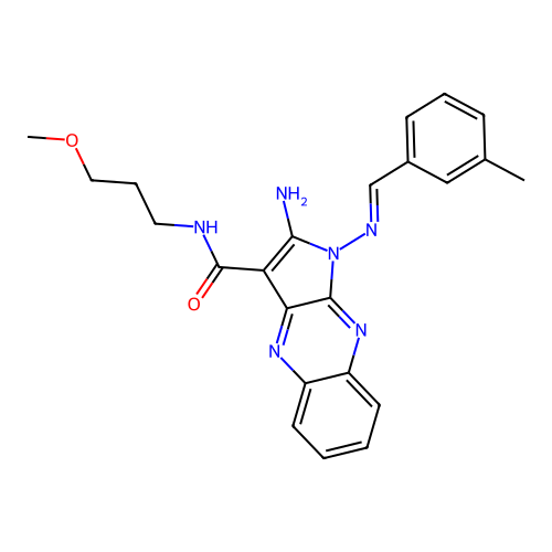 (E)-2-amino-N-(3-methoxypropyl)-1-((3-methylbenzylidene)amino)-1H-pyrrolo[2,3-b]quinoxaline-3-carboxamide structure