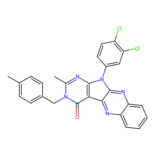 11-(3,4-dichlorophenyl)-2-methyl-3-(4-methylbenzyl)-3H-pyrimido[5',4':4,5]pyrrolo[2,3-b]quinoxalin-4(11H)-one structure