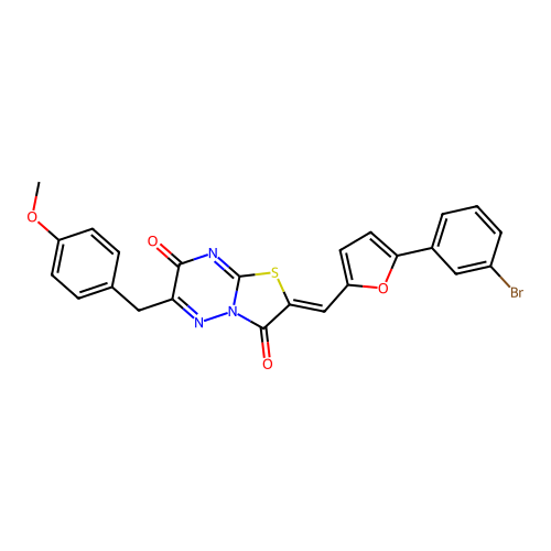 (2Z)-2-{[5-(3-bromophenyl)furan-2-yl]methylidene}-6-(4-methoxybenzyl)-7H-[1,3]thiazolo[3,2-b][1,2,4]triazine-3,7(2H)-dione structure