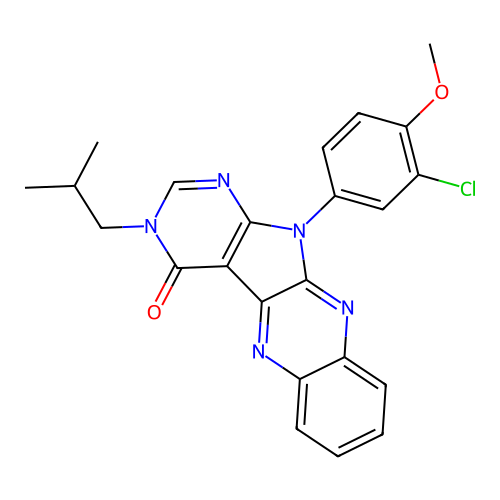11-(3-chloro-4-methoxyphenyl)-3-(2-methylpropyl)-3,11-dihydro-4H-pyrimido[5',4':4,5]pyrrolo[2,3-b]quinoxalin-4-one structure