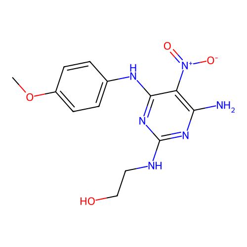 2-((4-Amino-6-((4-methoxyphenyl)amino)-5-nitropyrimidin-2-yl)amino)ethanol structure