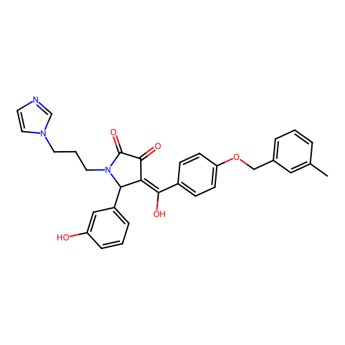 (4E)-4-(hydroxy{4-[(3-methylbenzyl)oxy]phenyl}methylidene)-5-(3-hydroxyphenyl)-1-[3-(1H-imidazol-1-yl)propyl]pyrrolidine-2,3-dione structure
