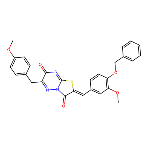 (2Z)-2-[(3-methoxy-4-phenylmethoxyphenyl)methylidene]-6-[(4-methoxyphenyl)methyl]-[1,3]thiazolo[3,2-b][1,2,4]triazine-3,7-dione structure