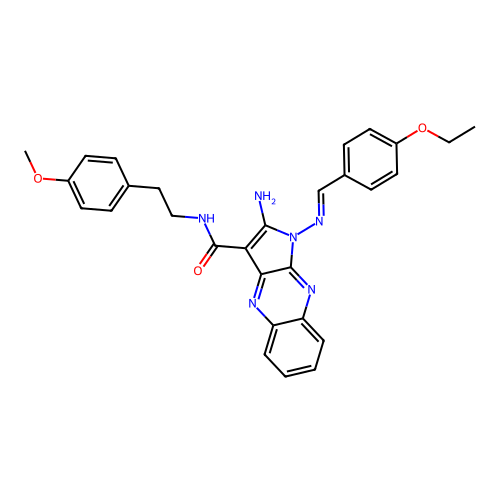 (E)-2-amino-1-((4-ethoxybenzylidene)amino)-N-(4-methoxyphenethyl)-1H-pyrrolo[2,3-b]quinoxaline-3-carboxamide structure